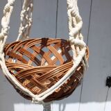 Hanging plant holders in macramé and rattan