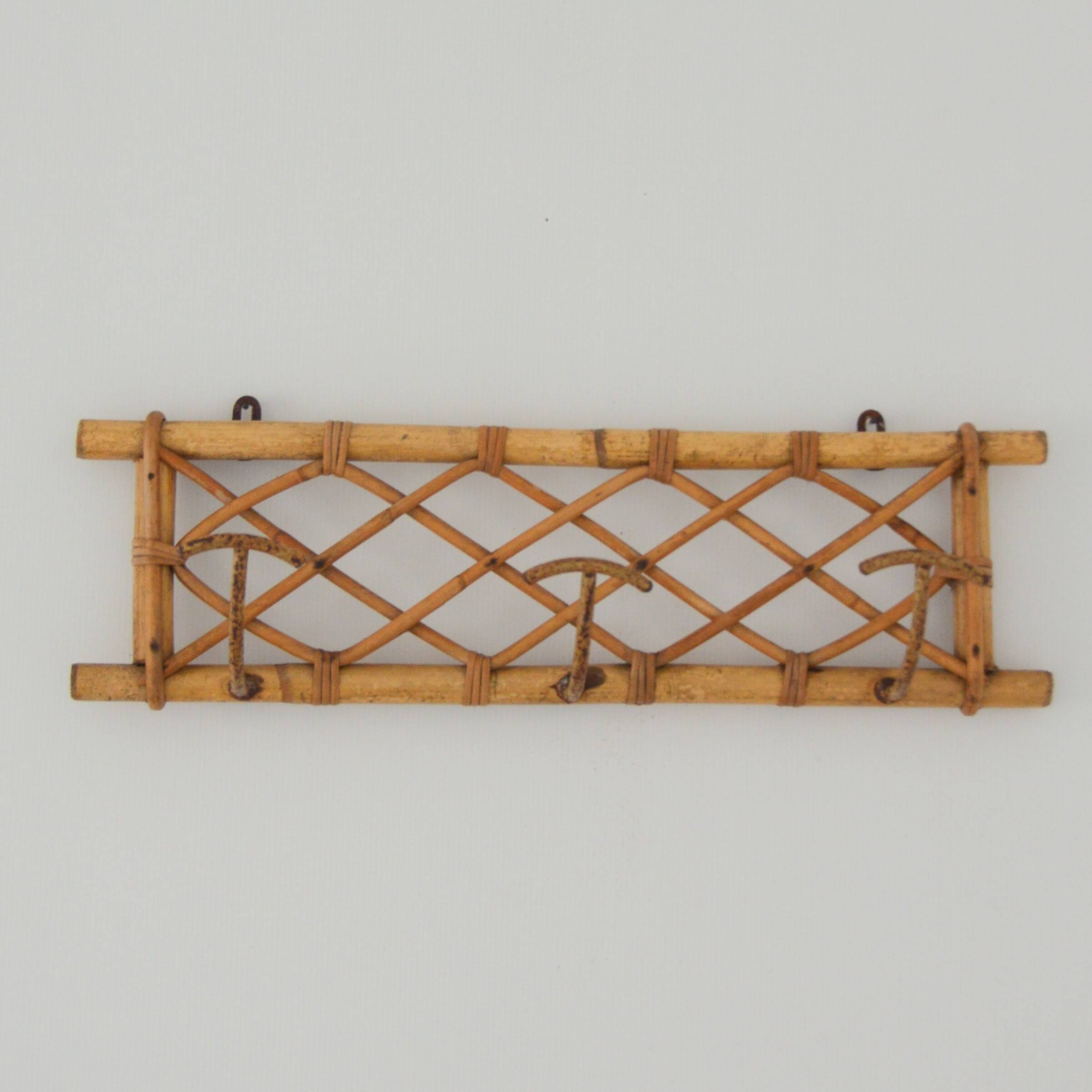 Vintage 1960s rattan coat rack