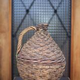 Lady Jeanne bottle, green glass bottle dressed in straw and wicker weaving, carboy, decorative v