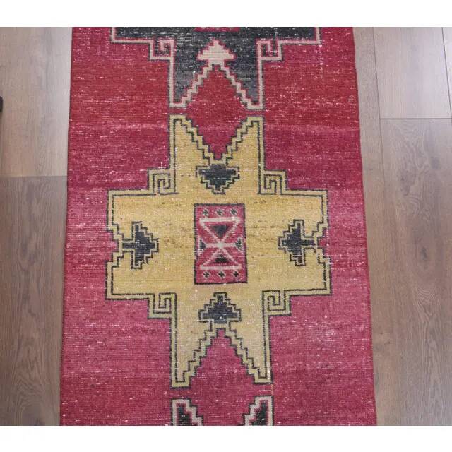 Vintage Turkish Oushak Handmade Wool Cotton Red Runner Rug 73x325