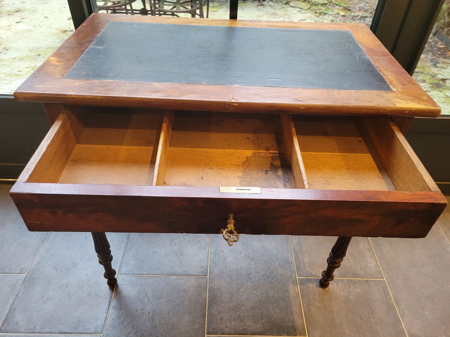Side table with drawer and leather top