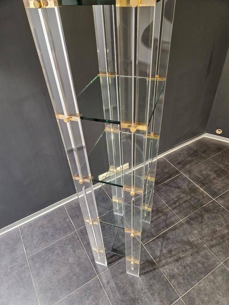 Designer shelf 70 in plexi glass and brass
