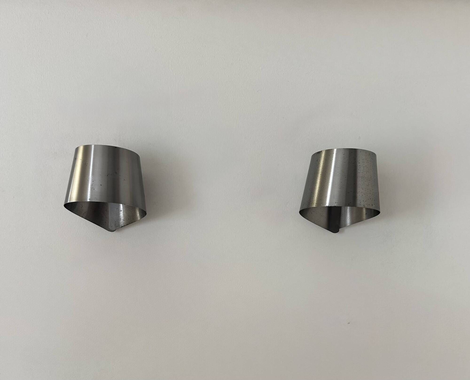 Pair of vintage wall lights, brushed metal, France 1970