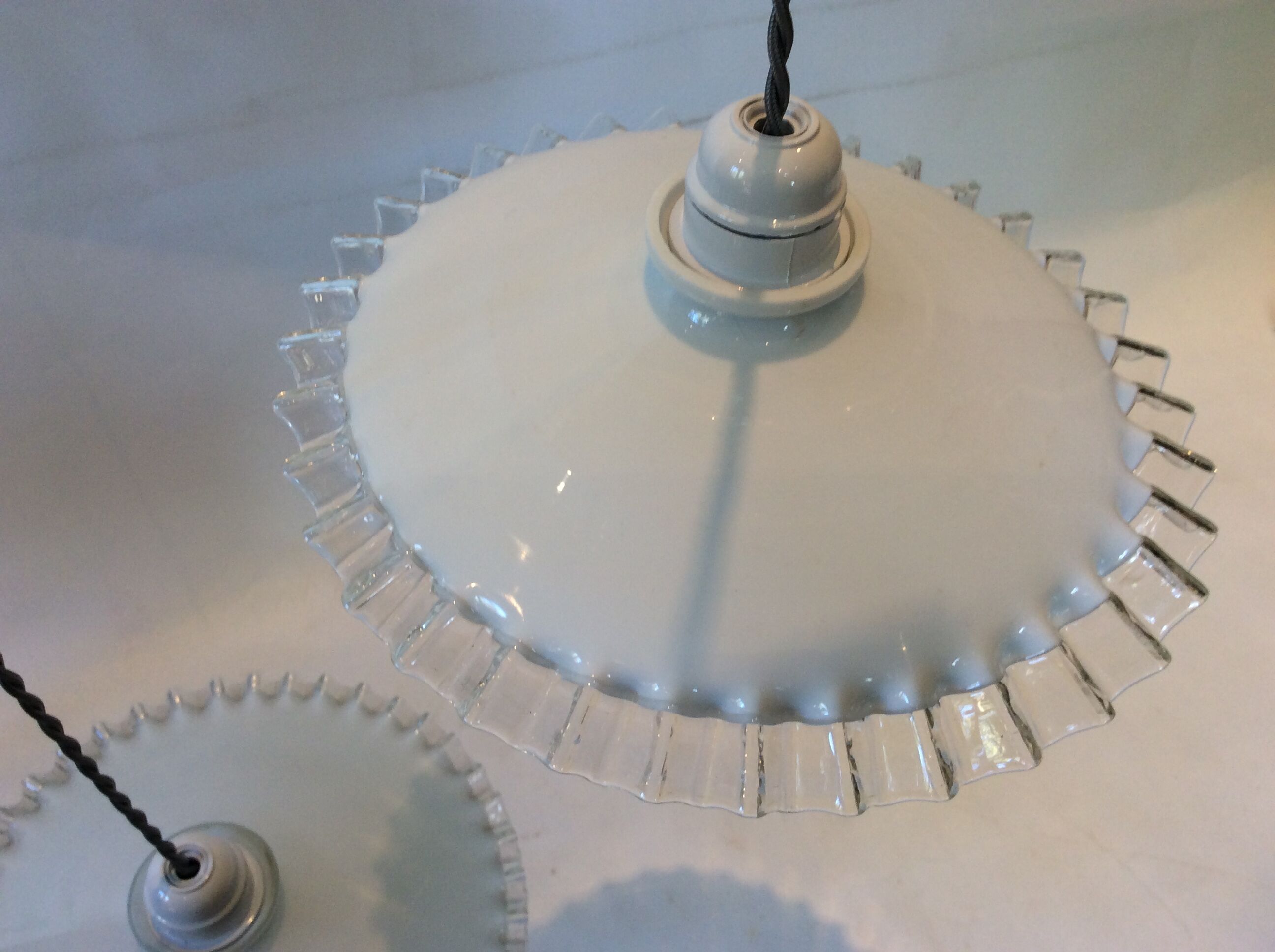 Duo of opaline hanging lamps