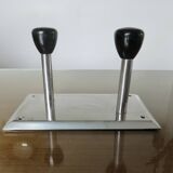 Chromed brass wall coat rack with 2 bakelite hooks 1970