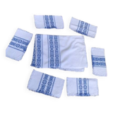 Rectangular tea tablecloth and 6 napkins, made in France, Basque linen, white and blue, Vintage