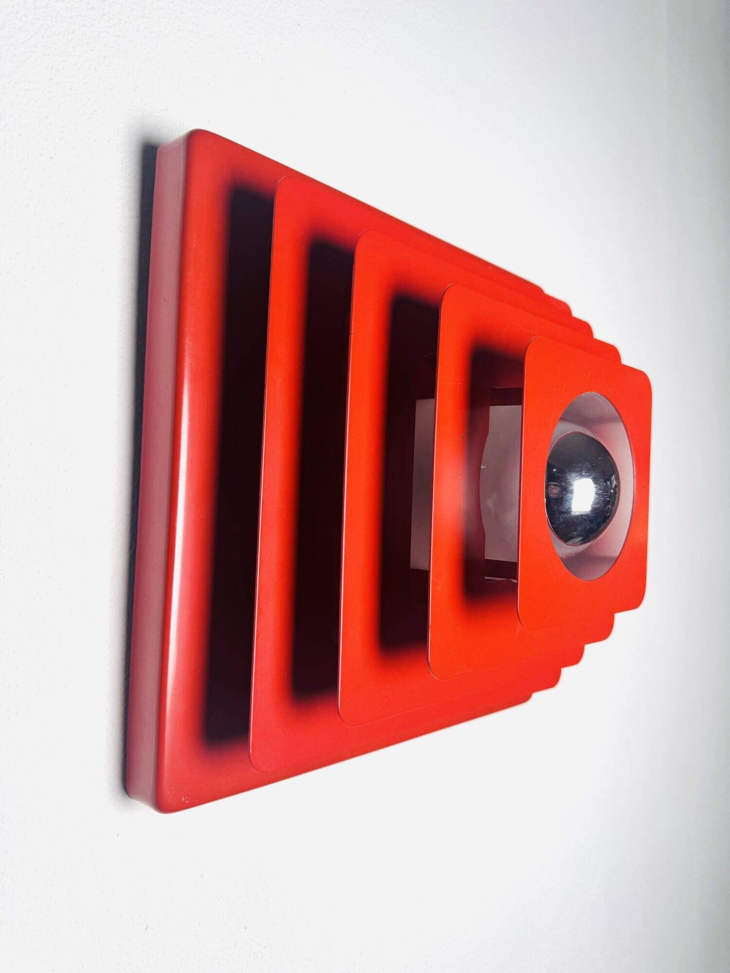 Multi-Layered Pyramid Wall Lamp In Red By Hustadt Leuchten, Germany 1970S