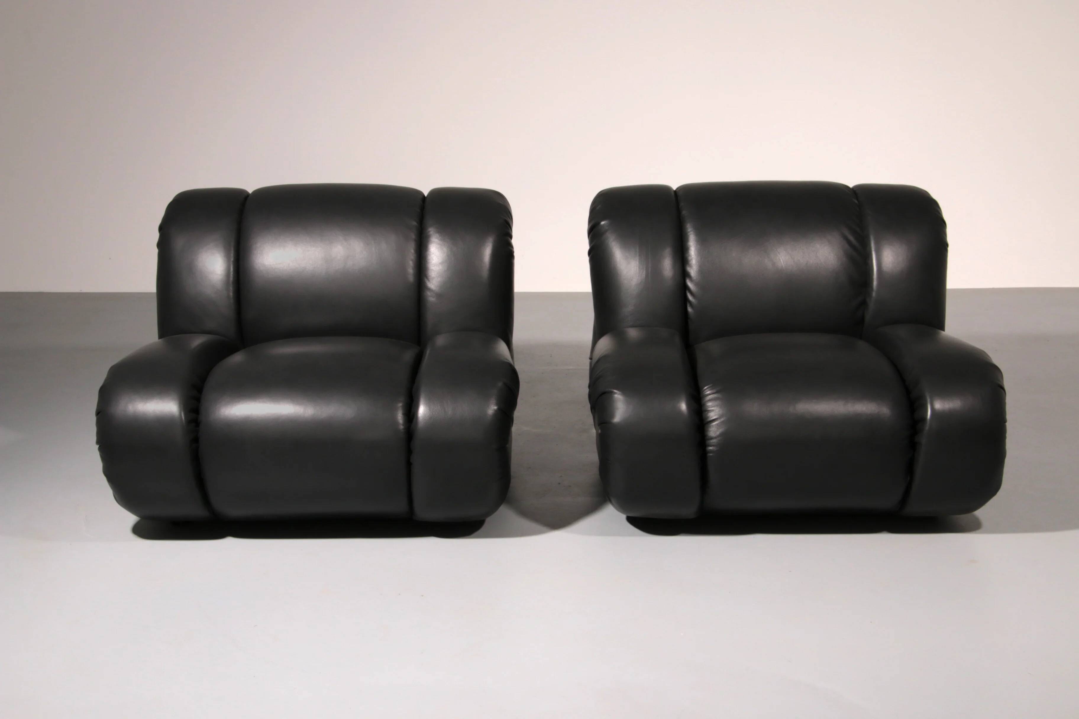 Mimo Padova black leather modular lounge chairs "Velasquez" - 1970