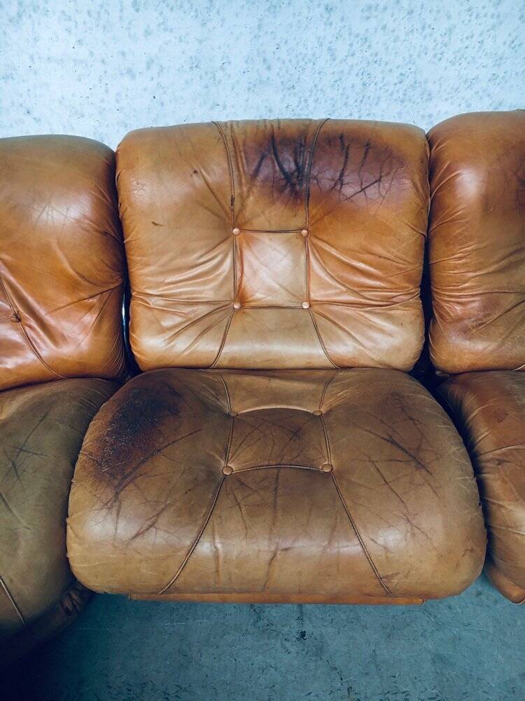 Mid-Century Modern Italian Leather Sectional Sofa by Ipe, Italy, 1970s, Set of 5