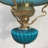 Pendant light in turquoise green opaline & brass
