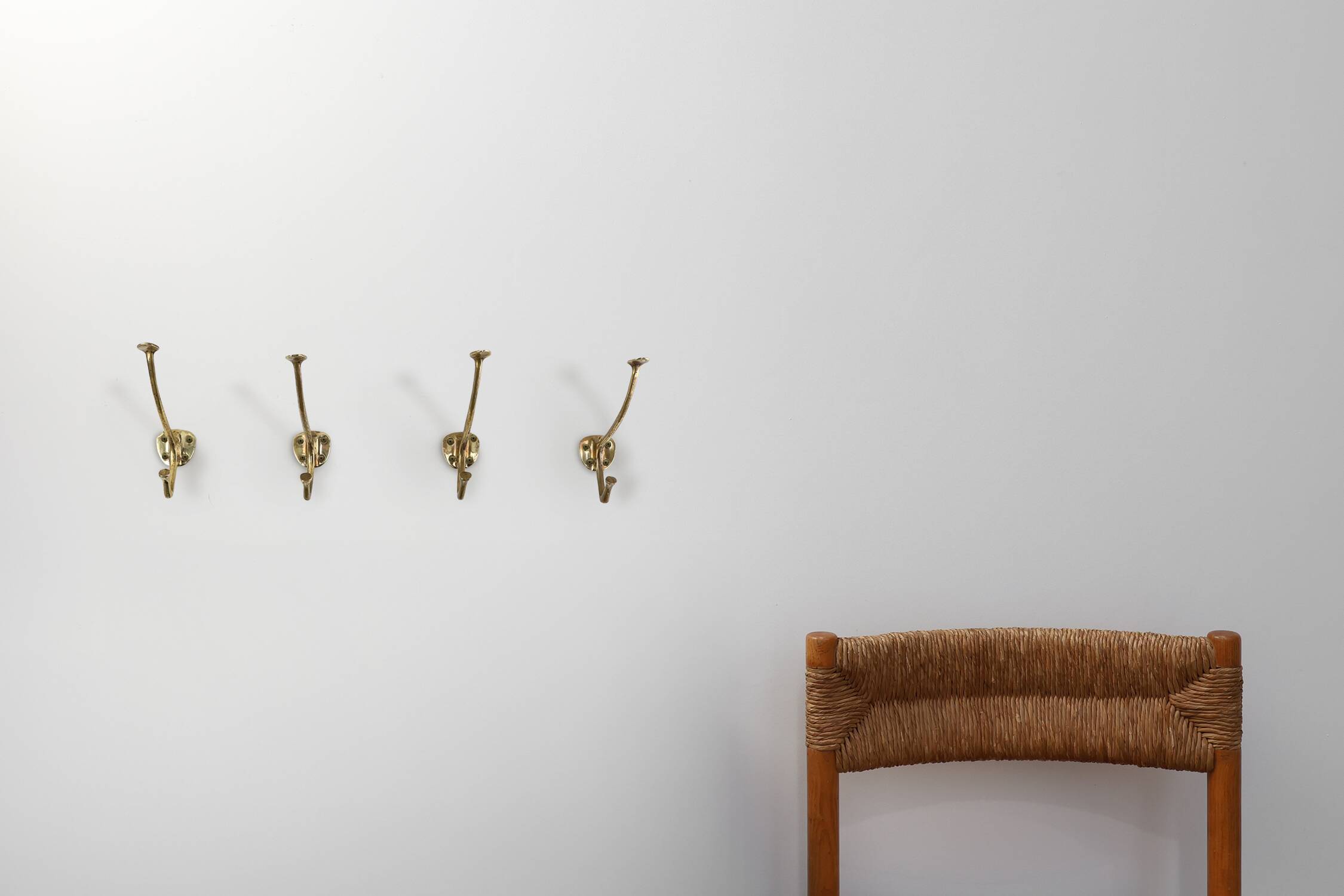 Set of 4 Adolf Loos brass art nouveau wall hooks, Vienna, Austria ca. 1910