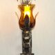 Pair Hand Forged Wrought Iron Medieval Style Wall Lights Amber Glass Shades
