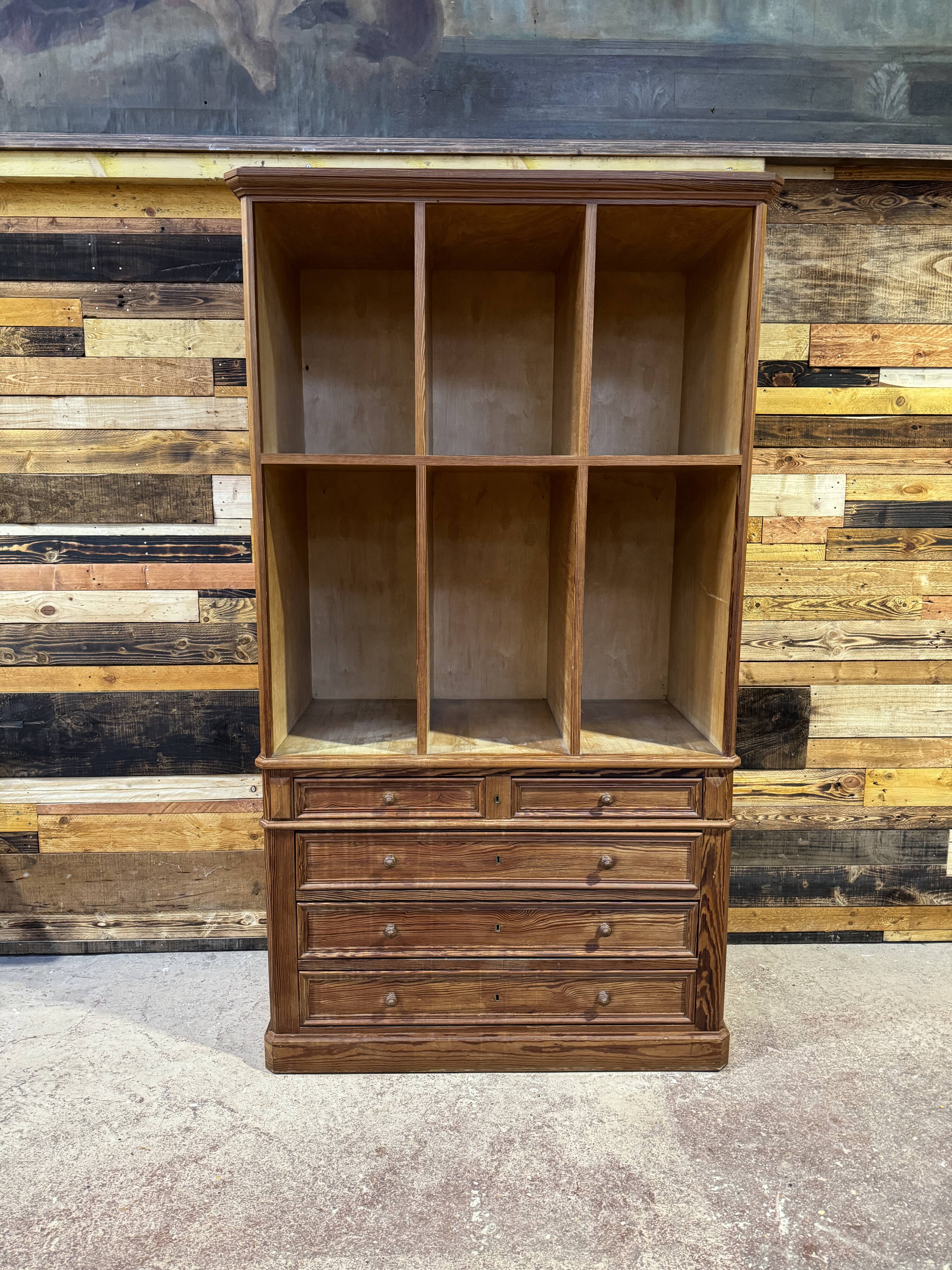 1950s pitch pine workshop cabinet