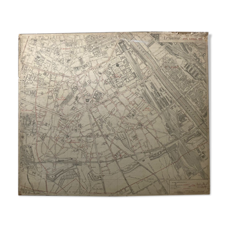 Old cardboard map of Paris - 13th Arrondissement