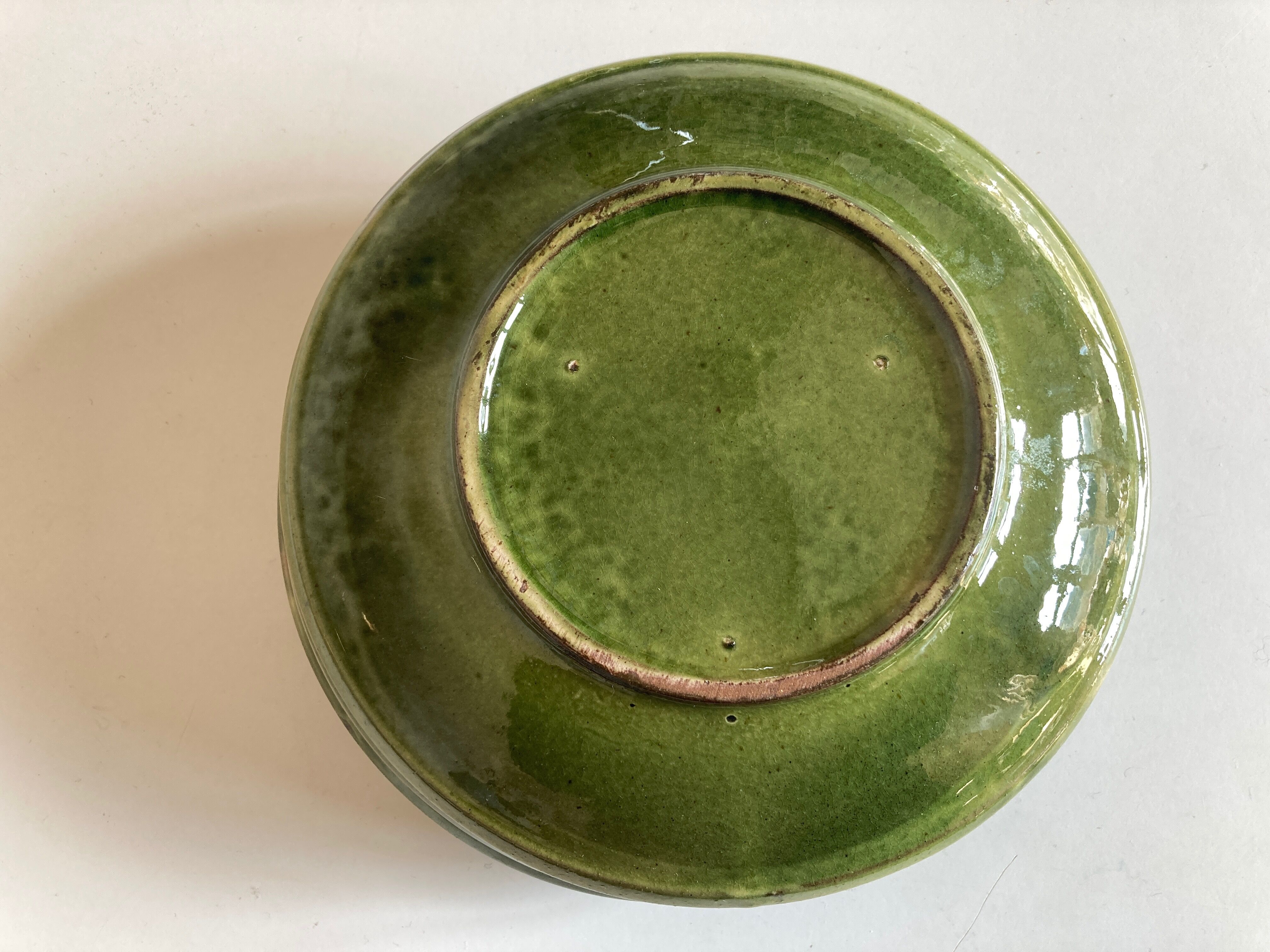 Set 5 plates flat caps dessert in green glazed earth 1960