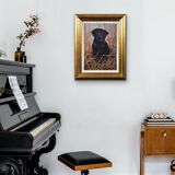John Trickett b.1952. Black Labrador. Oil on Board. Framed. Original Dog Oil Painting. Portrait.