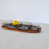 Danish Modern Teak Serving Tray with Glass Bowls, Denmark, 1960s