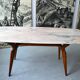 Italian dining table with sculptural beech base and pink marble, 1950s