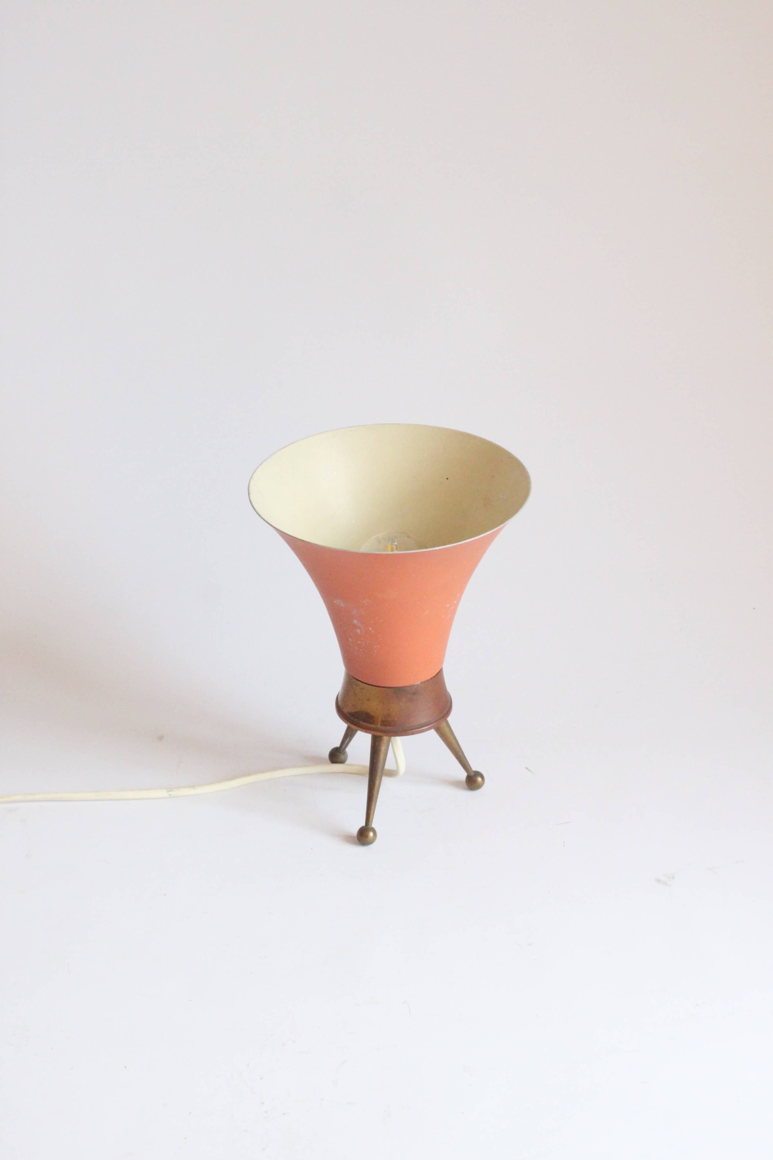 Brass tripod table lamp, 1950s