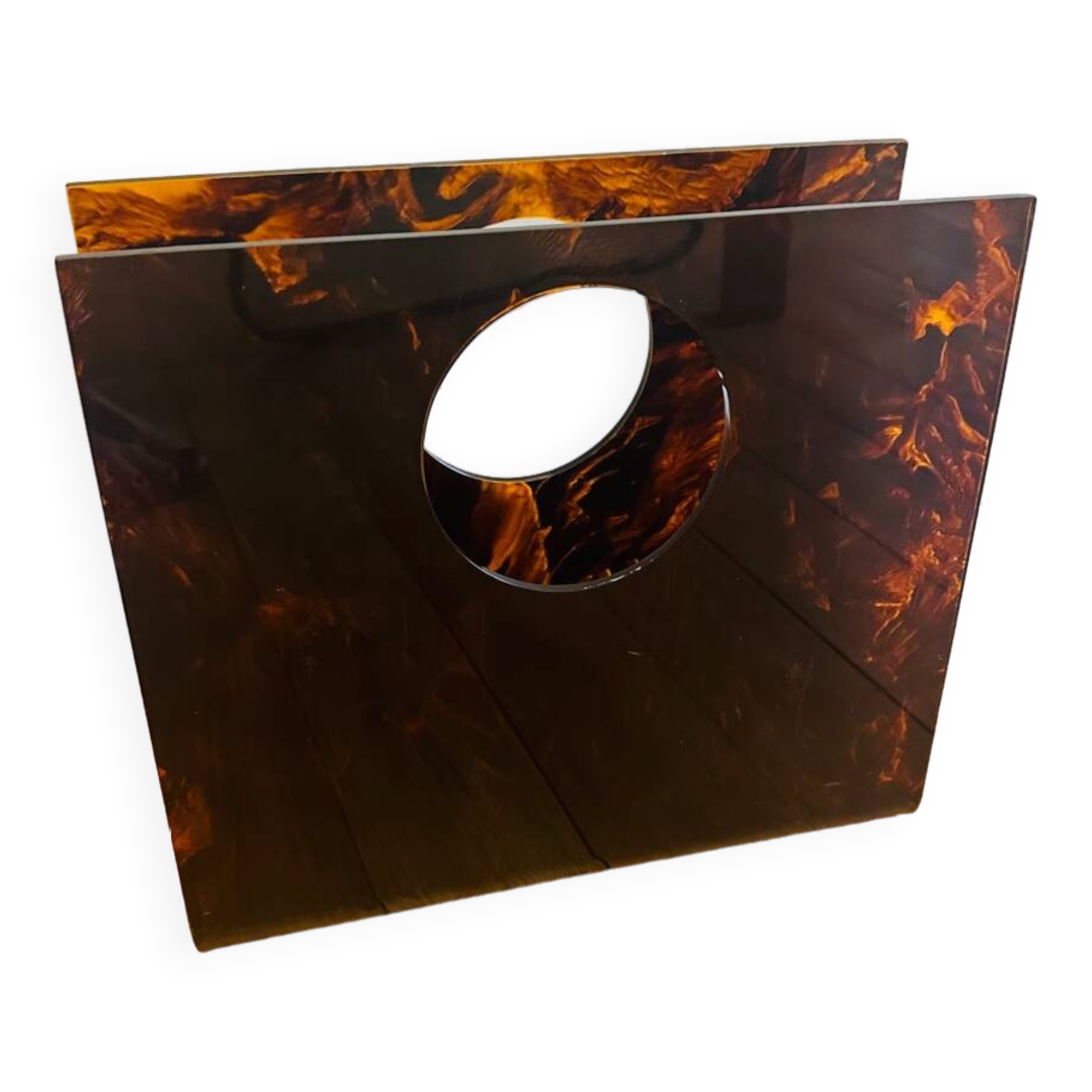 Vintage 70's lucite plexi tortoiseshell magazine rack
