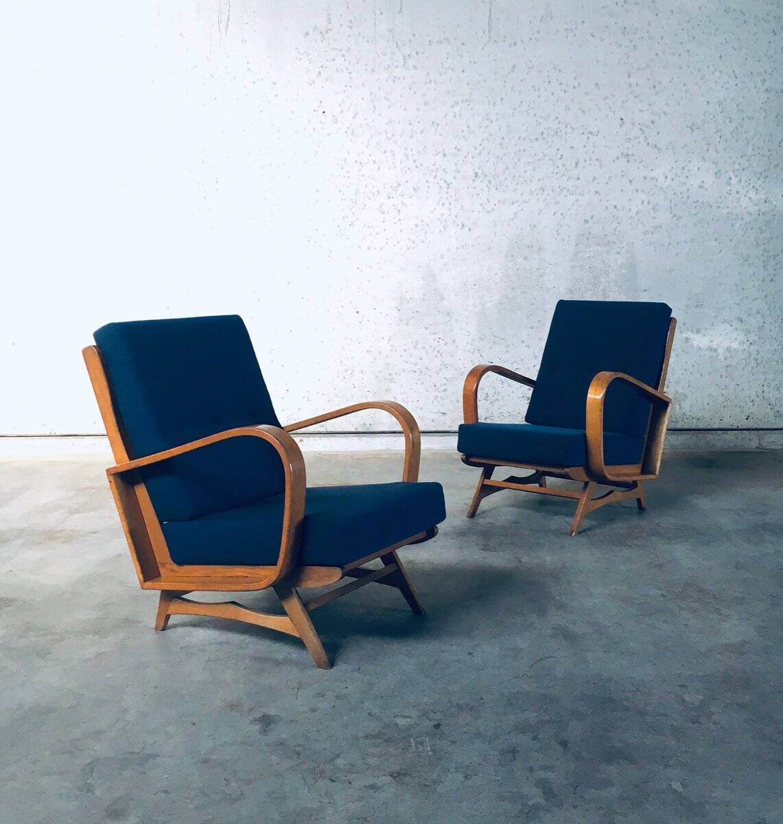 Mid-Century Modern Bentwood Lounge Chairs, Belgium, 1950s, Set of 2