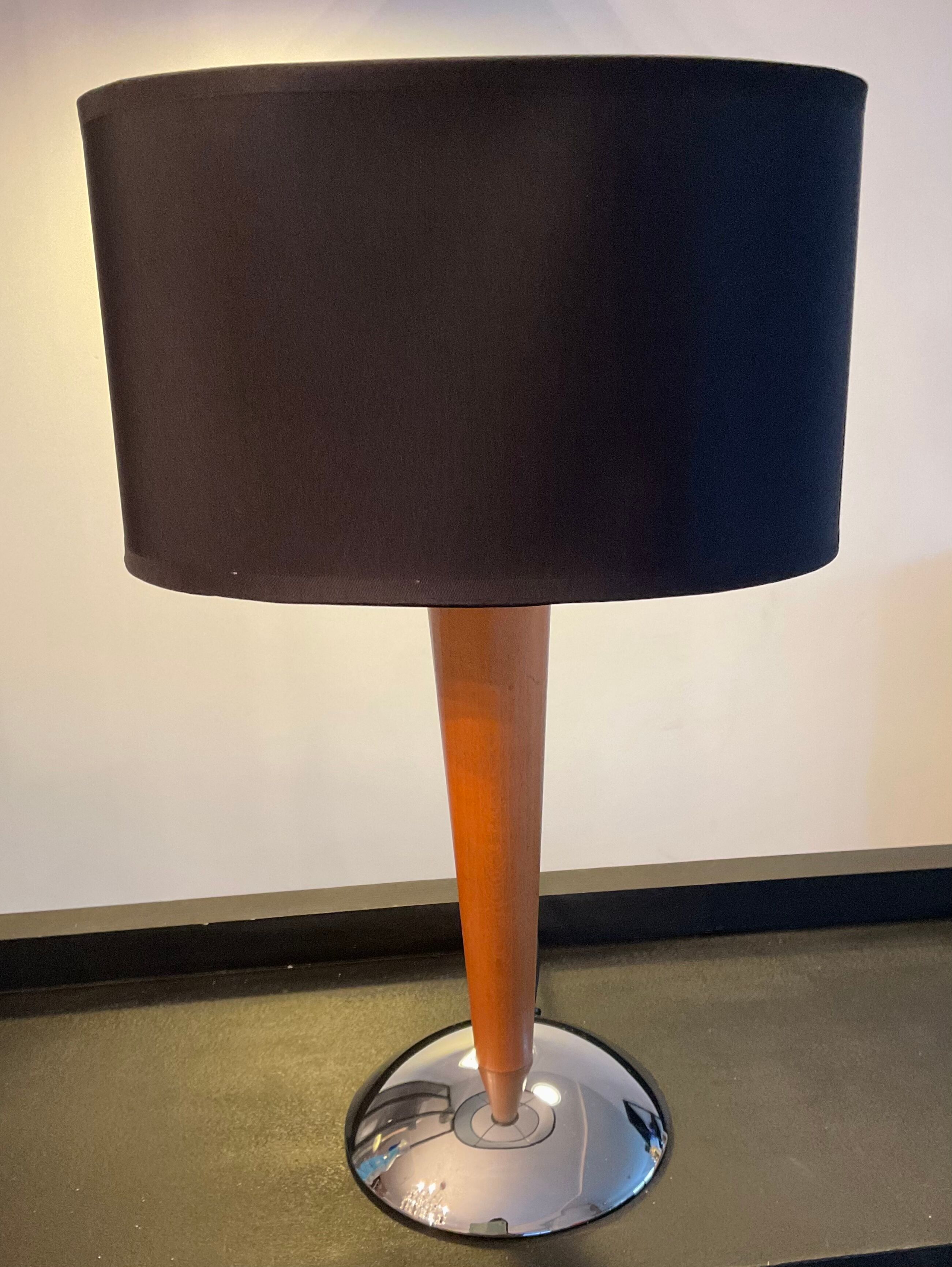 Scandinavian wood and metal lamp chrom from the 70s-80s