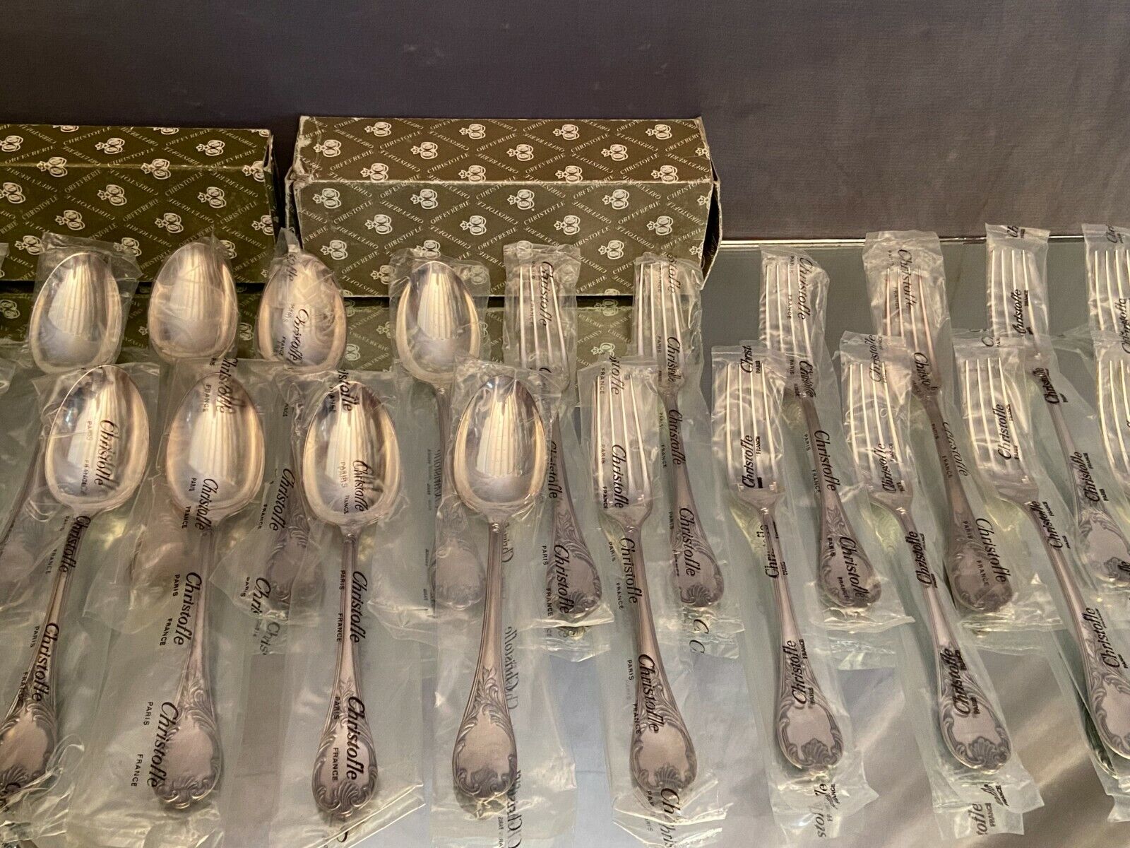 12 large spoons 12 forks silver metal Christofle Marly in blister