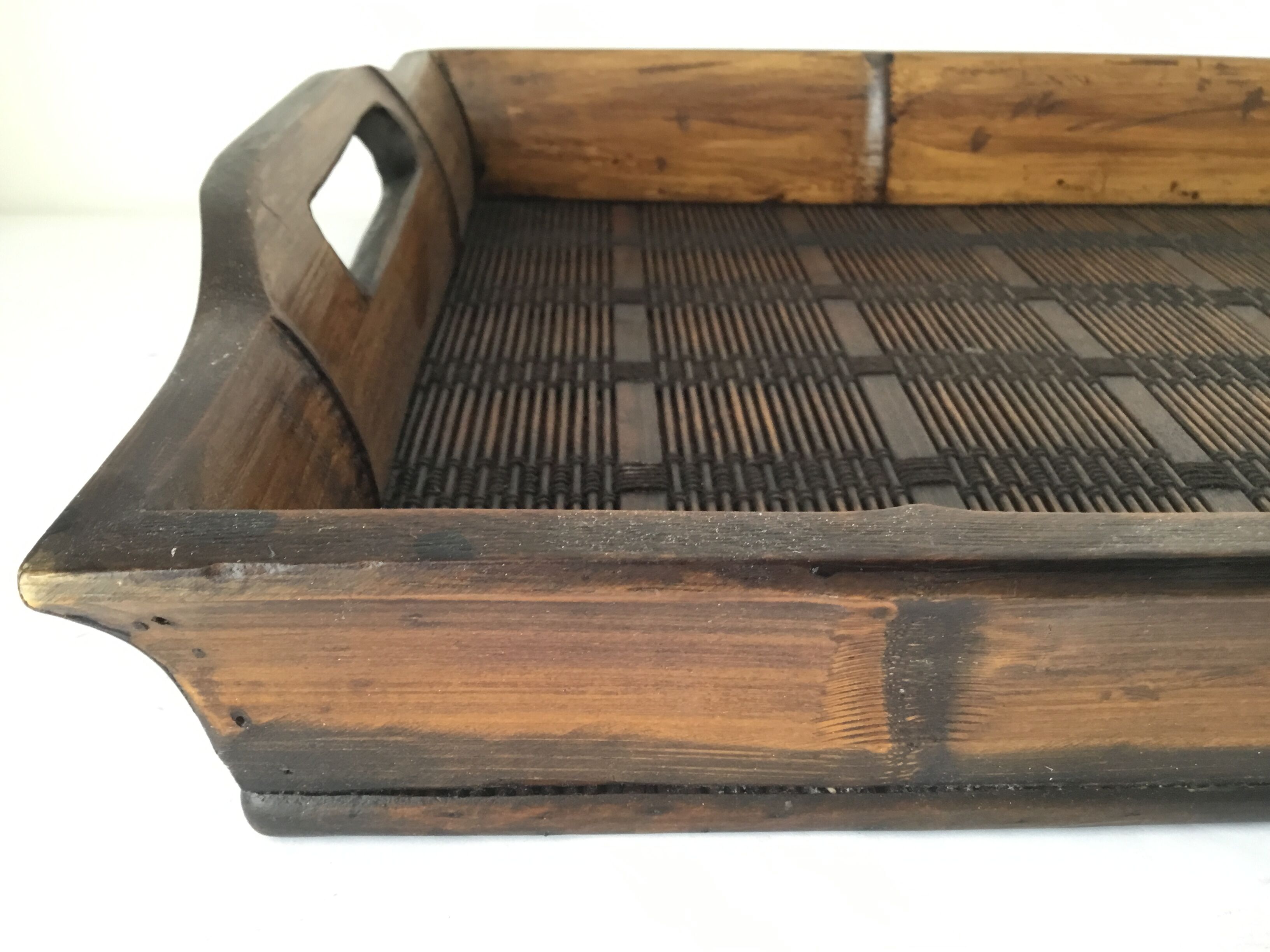 Wooden and rattan tray