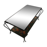 Table basse en fer forgé plateau miroir et verre Vintage