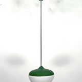 Mid-Century green lacquer and milk glass pendant. Italy 1950s
