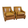 Pair of brown leather armchairs