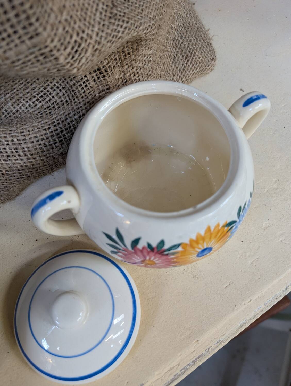 Vintage earthenware sugar bowl