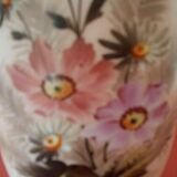 Opaline vase floral decoration pink background 1900