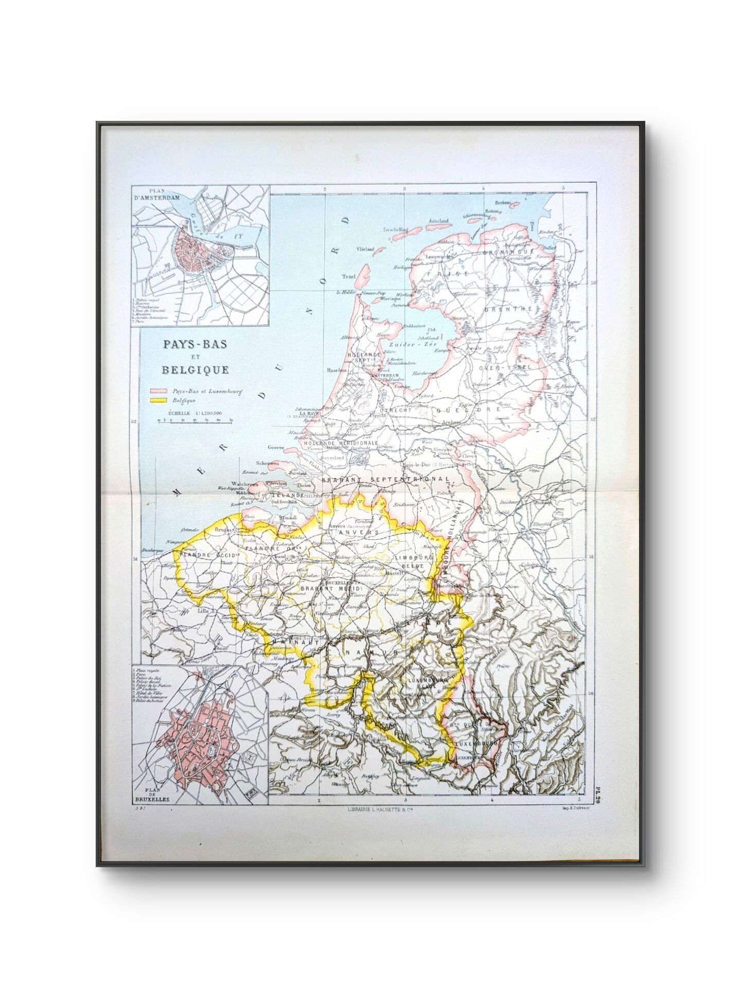 Netherlands and Belgium, period map, 1887, Authentic.