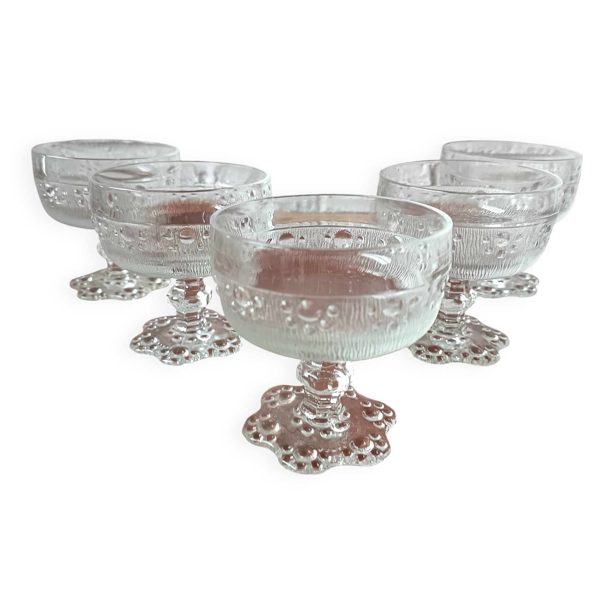 5 vintage footed cups for ice cream cocktails