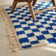 Handmade pure wool Moroccan rug in blue and white, size 1.5/2.5 m.
