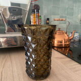 Smoked black chiseled glass vase