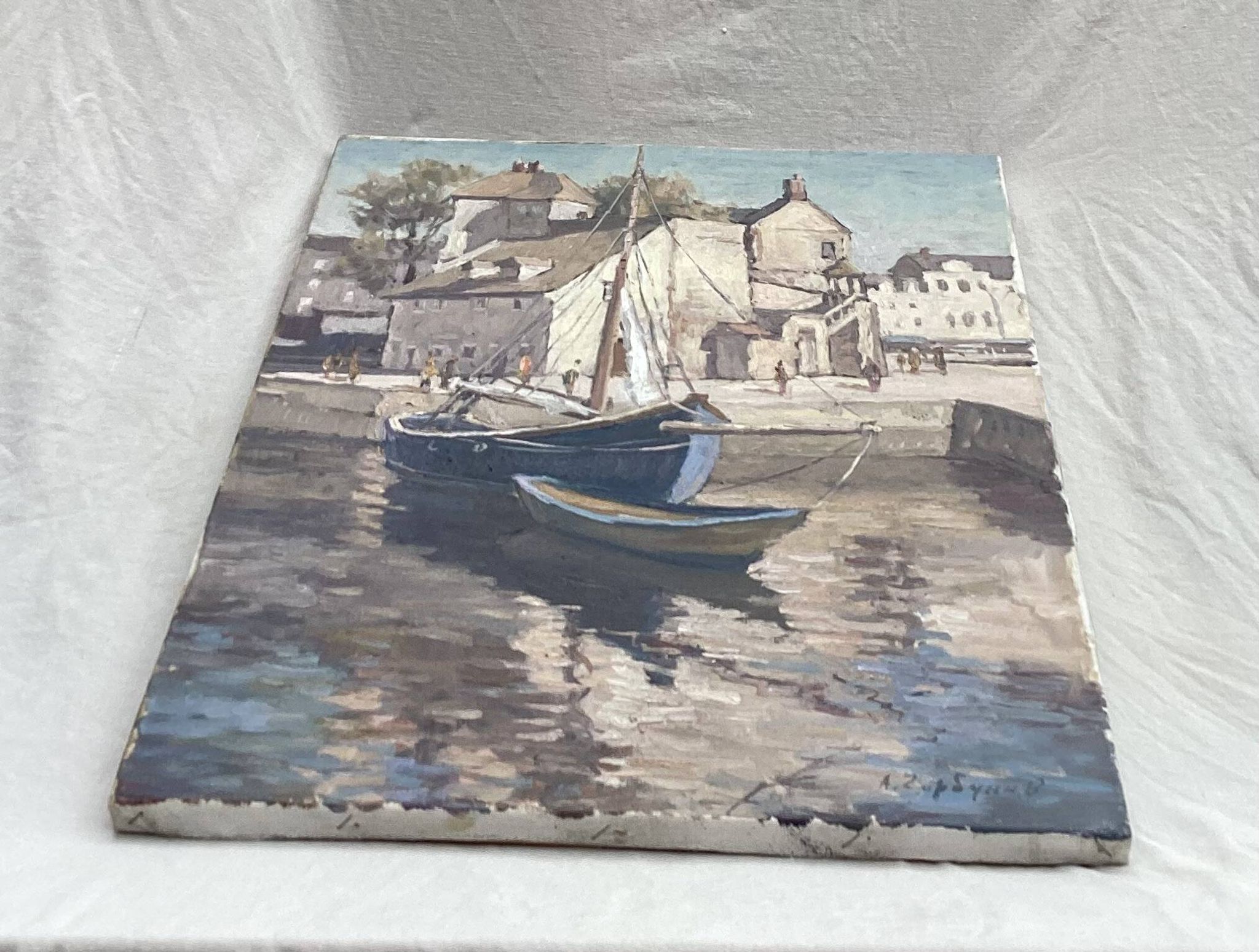 Signed painting Oil on canvas “Ville Honfleur, Normandy” dimensions: height -50cm- Width -40cm-