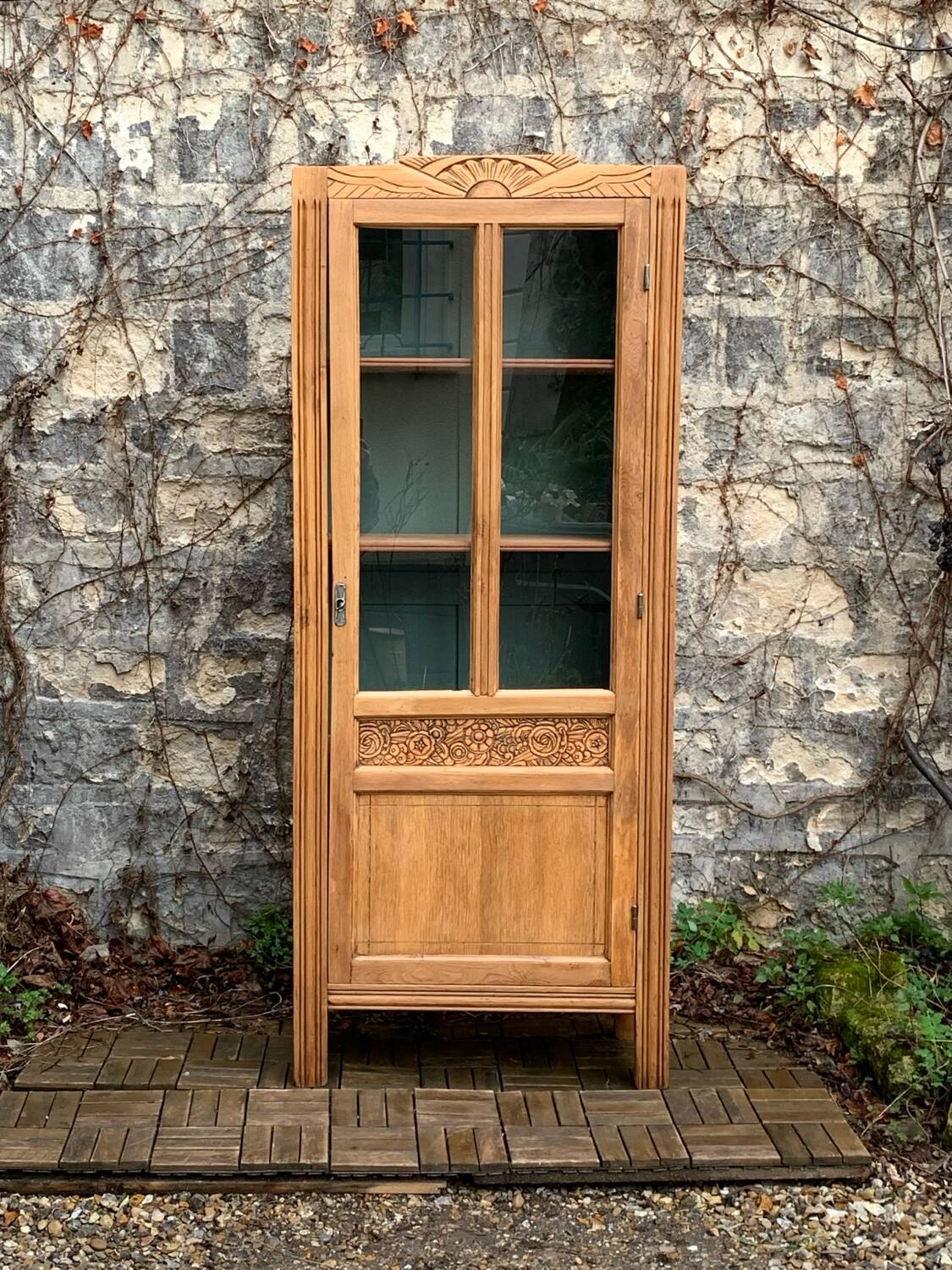 Parisian glass cabinet art deco raw wood