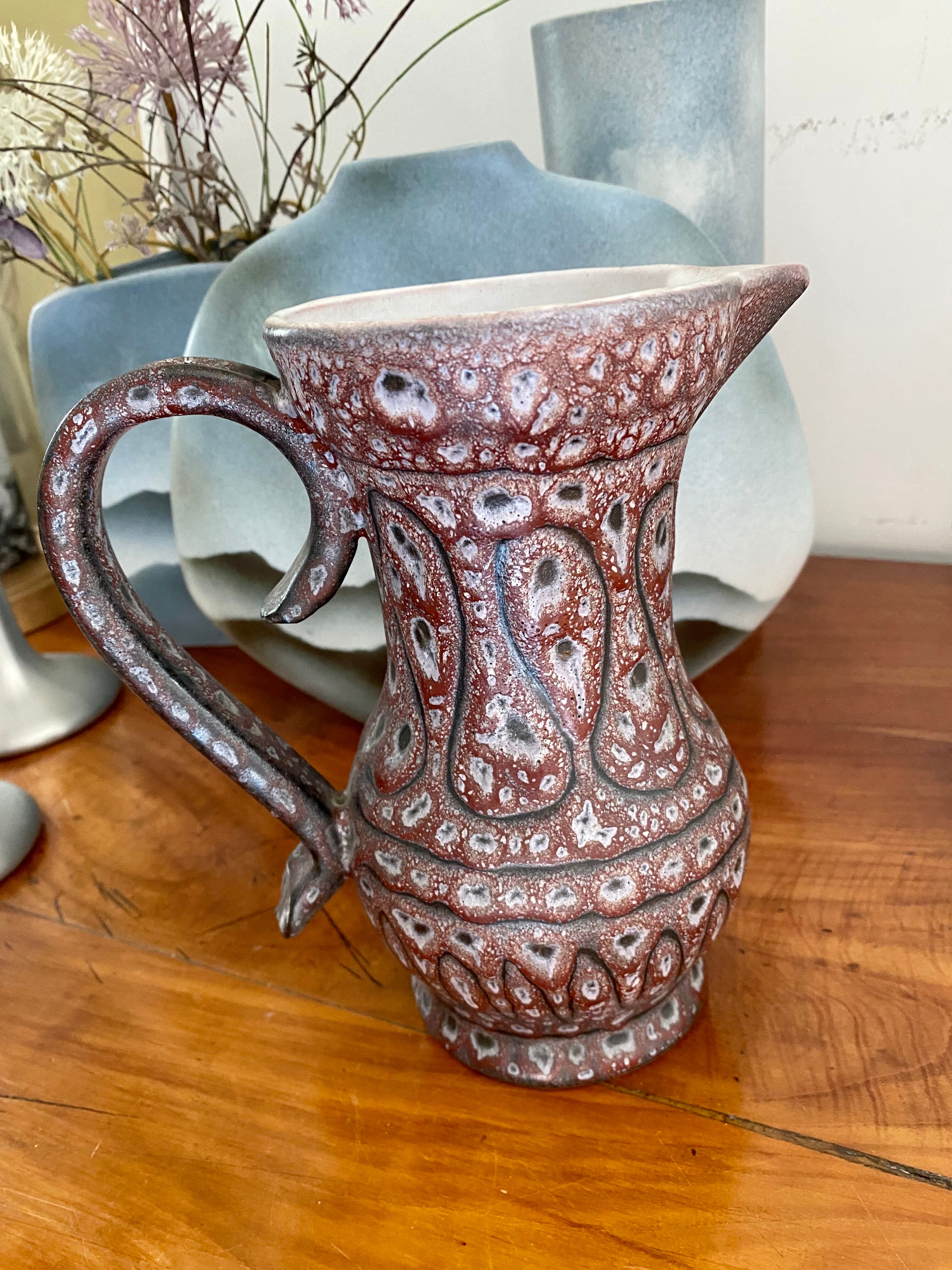 Pitcher Jean Austruy ceramic Vallauris burgundy