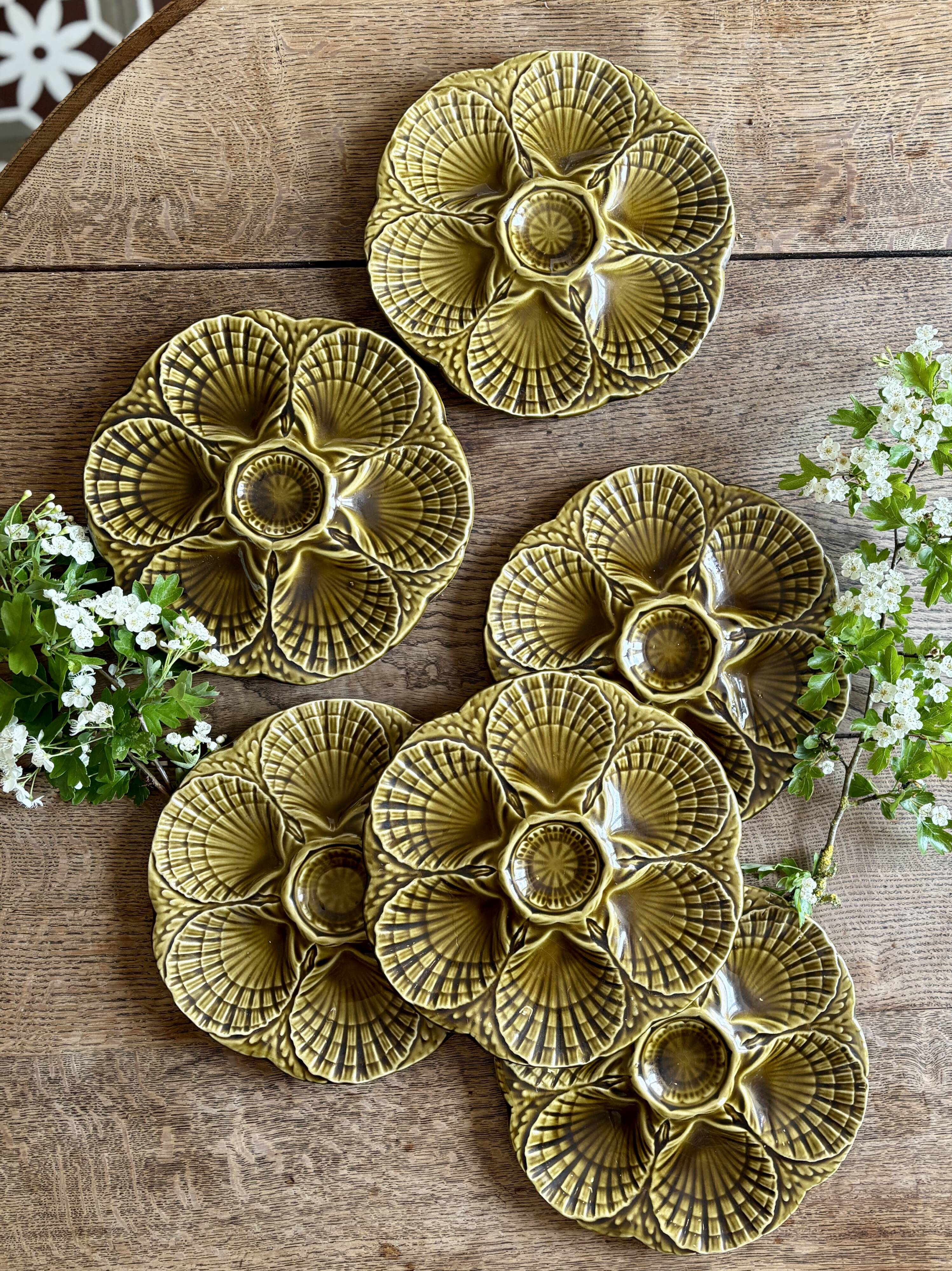 Set of 6 vintage ceramic oyster plates - Sarreguemines -