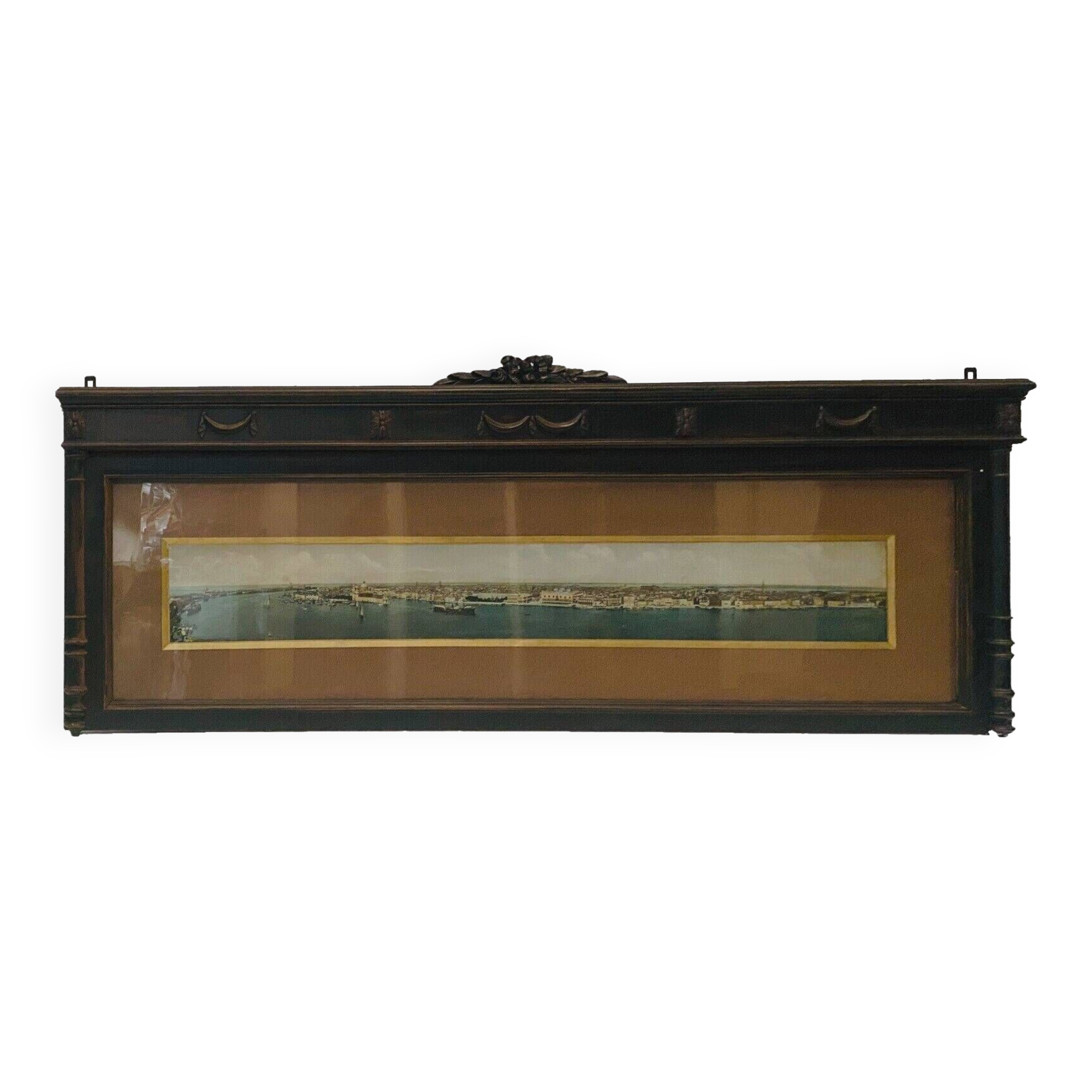 Panoramic view of Venice in a 20th century carved walnut frame