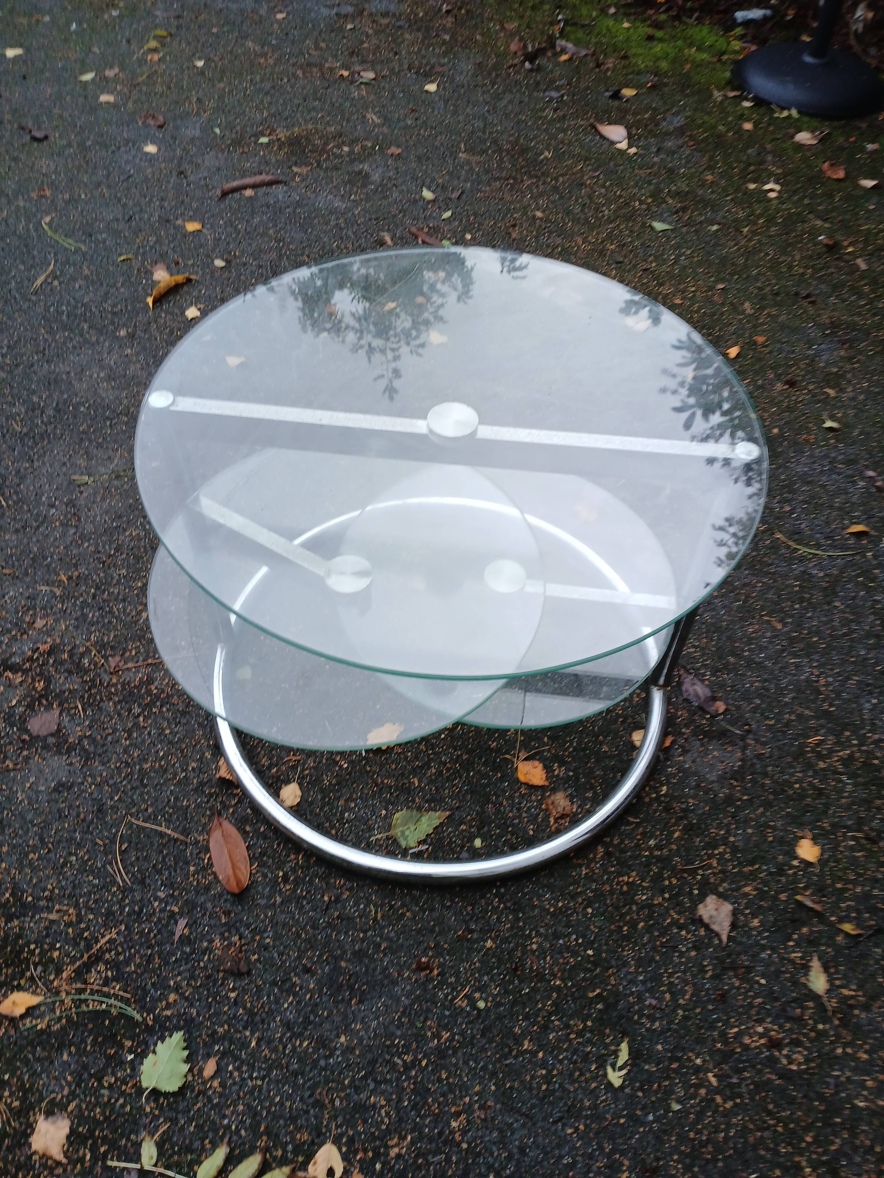 Old chrome metal coffee table with swivel tops from the 70s