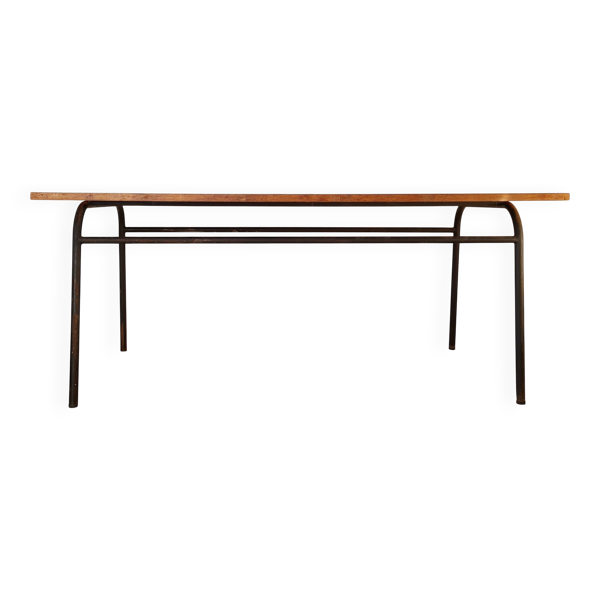Table piétement métal tubulaire plateau bois
