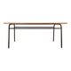 Metal tubular leg table with a wooden top.