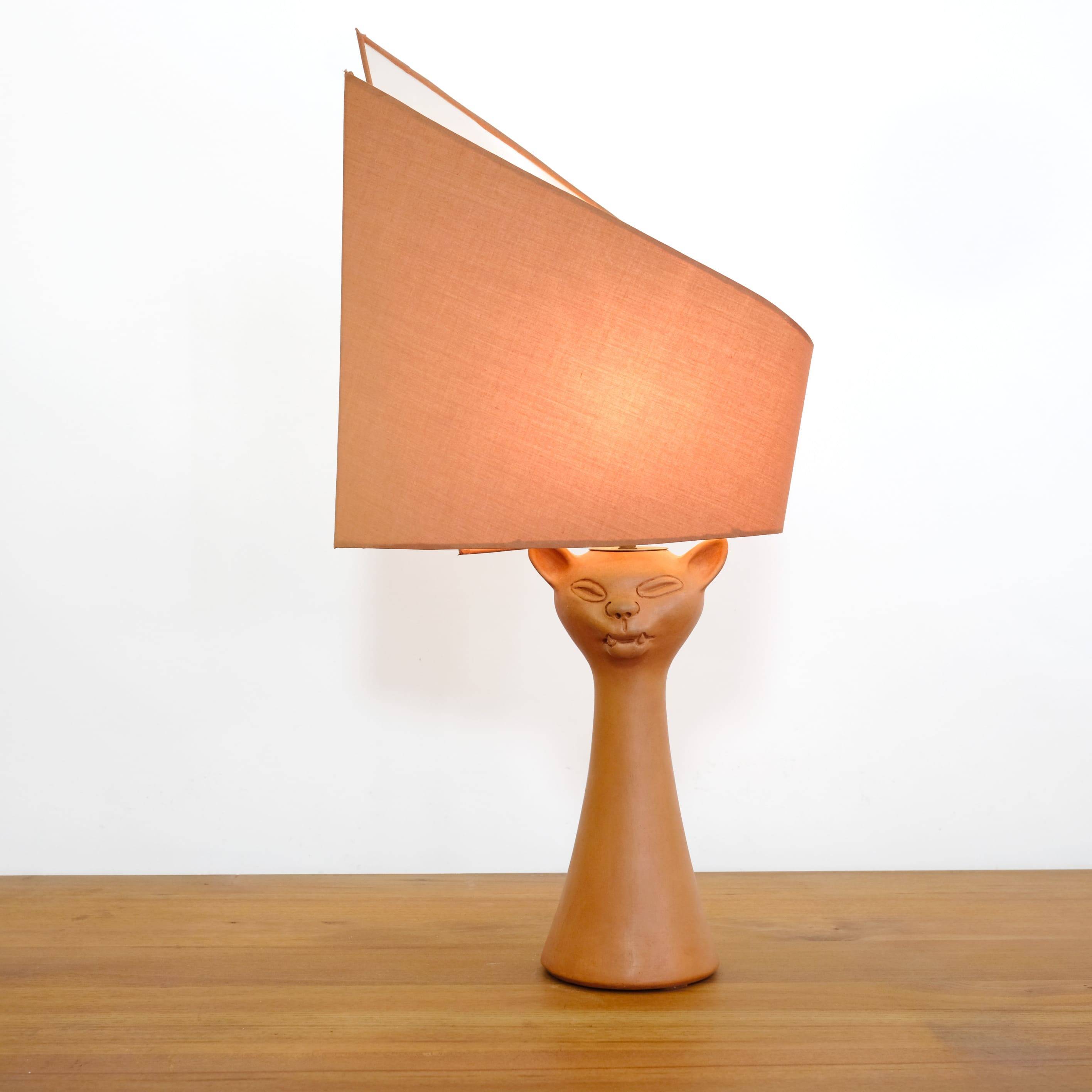Jean Marais, terracotta cat lamp from the 70s-80s.