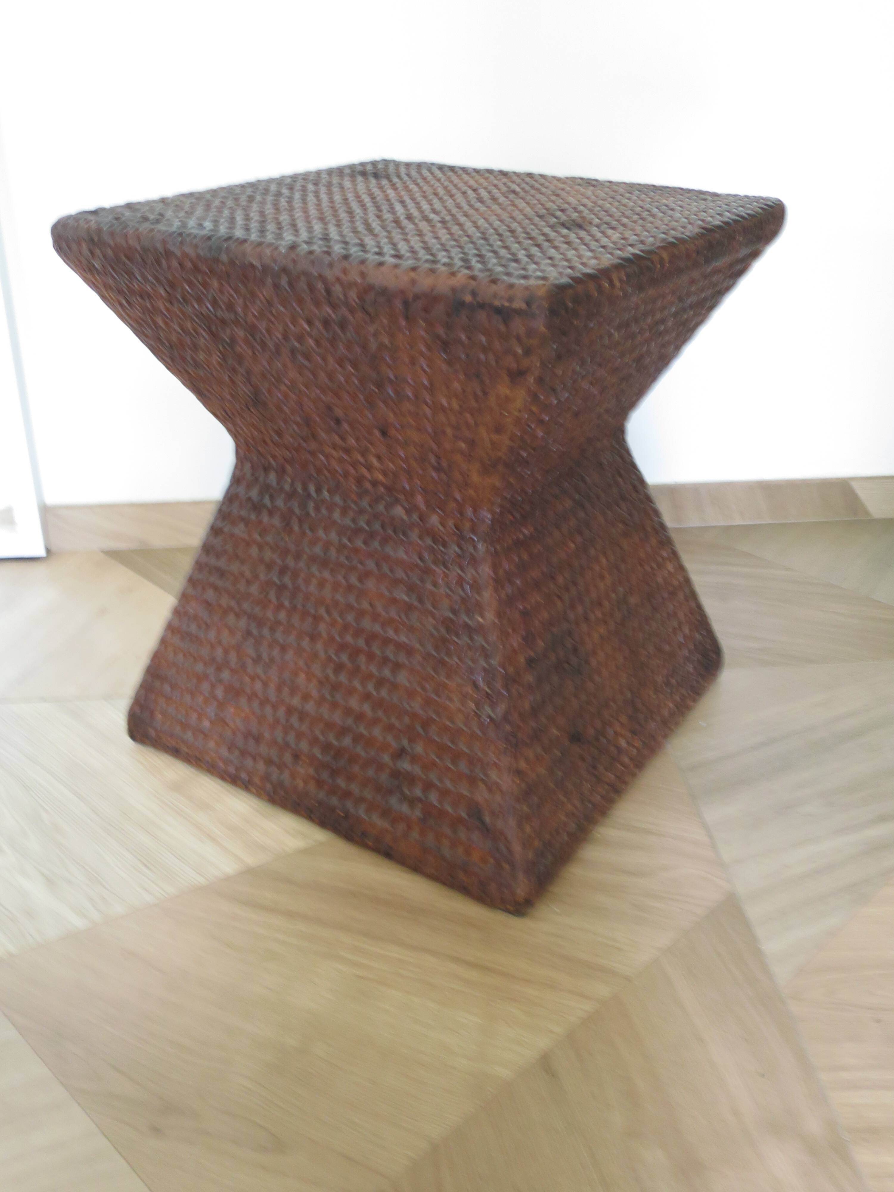 Side table - woven rattan - colonial style - vintage hourglass shape
