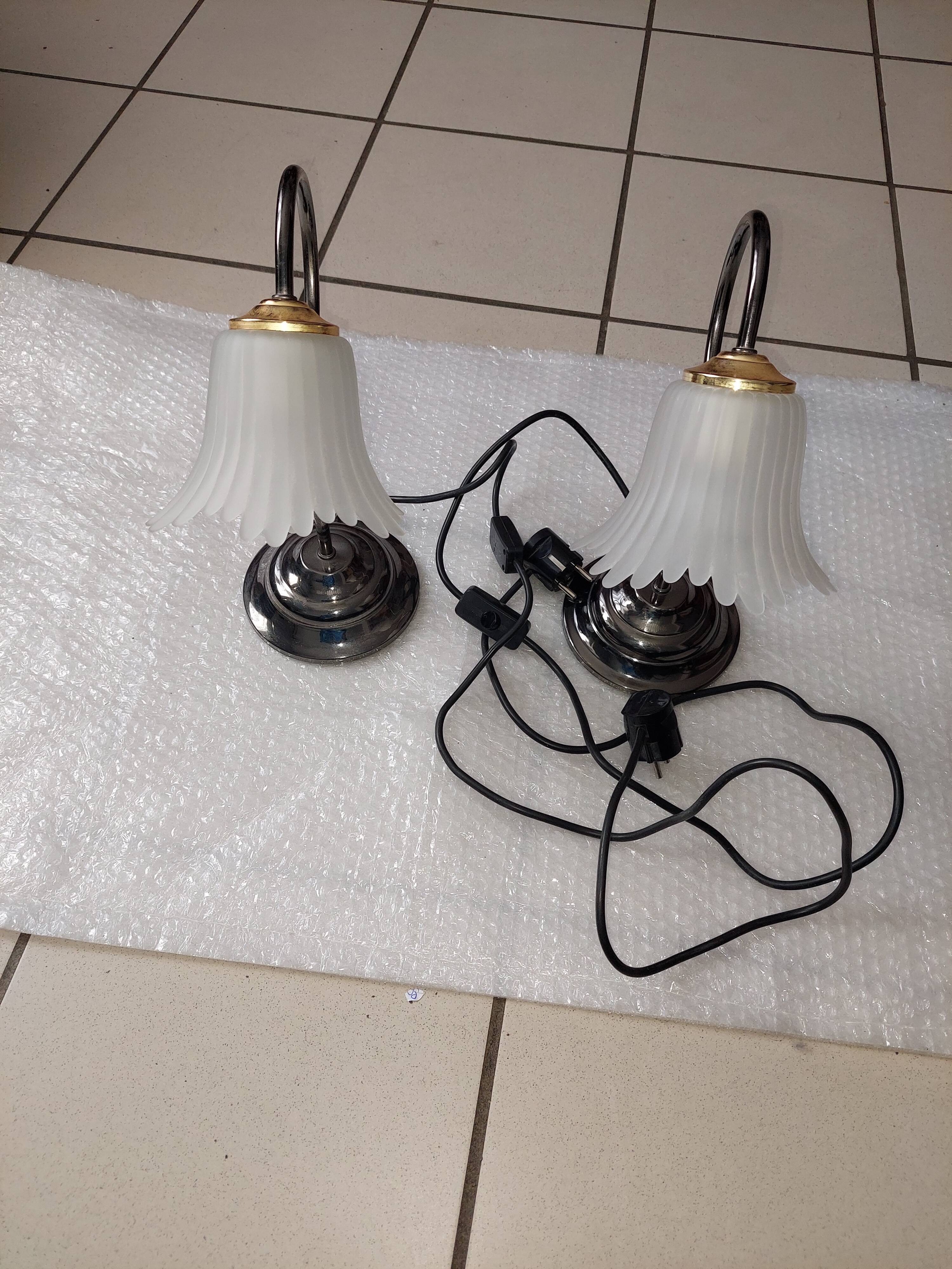 Set of 2 table lamps lampshade in opaline tulip glass Hufnagel Leuchten vintage