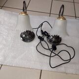 Set of 2 table lamps lampshade in opaline tulip glass Hufnagel Leuchten vintage