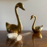 Duo of ancient brass swans